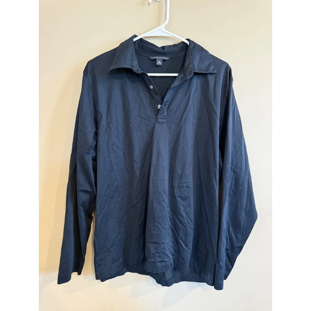 Banana Republic Mens Long‎ Sleeve Button Neck Polo Shirt Black XL
